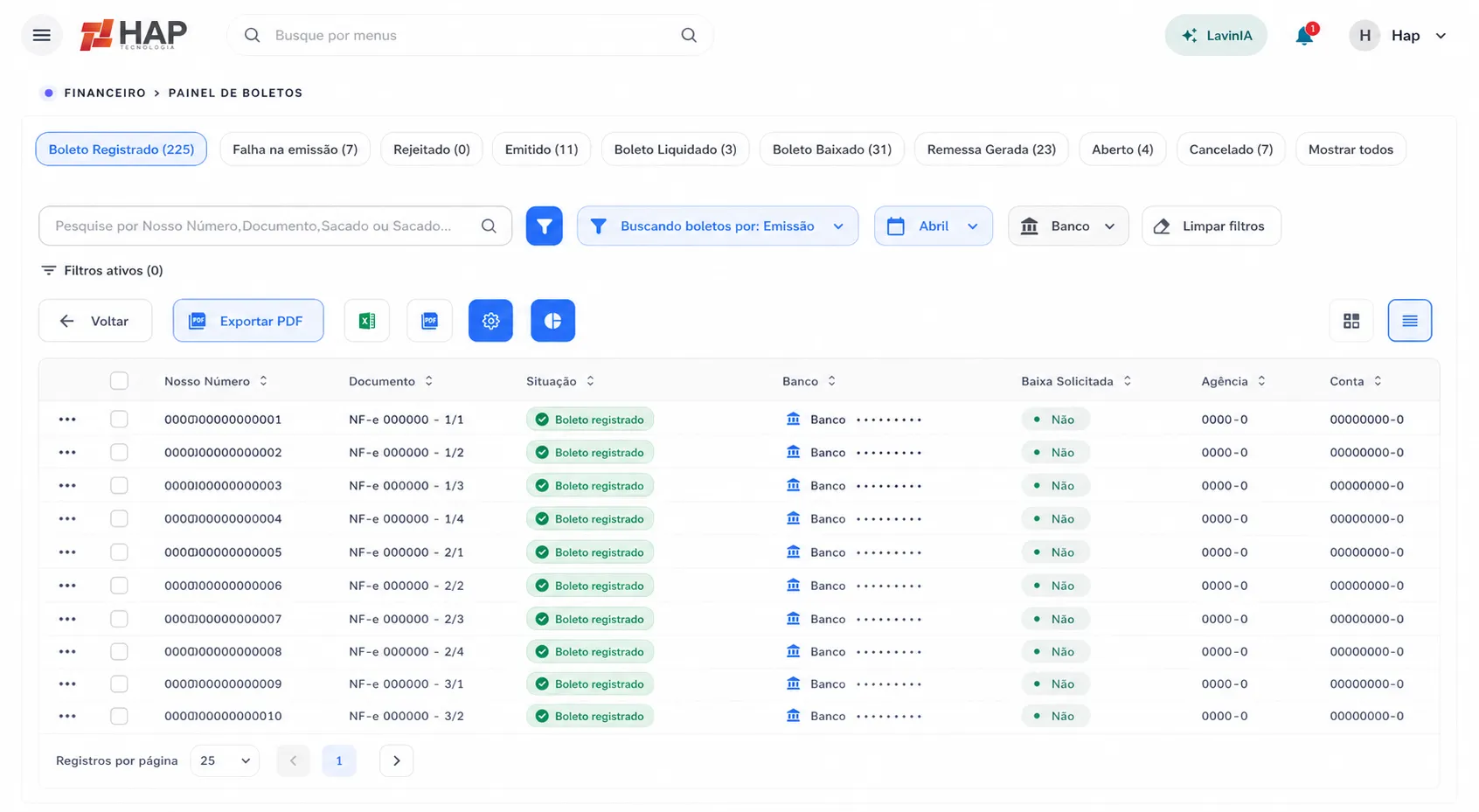 Conta bancária integrada com conciliação automática