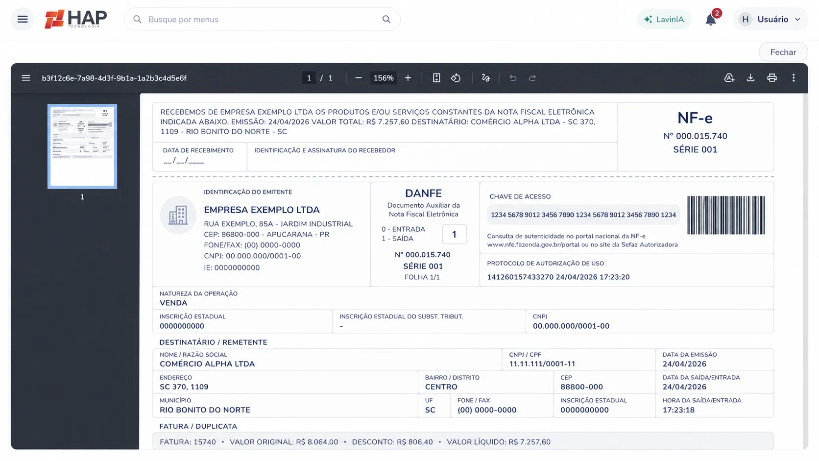 Notas fiscais nativas