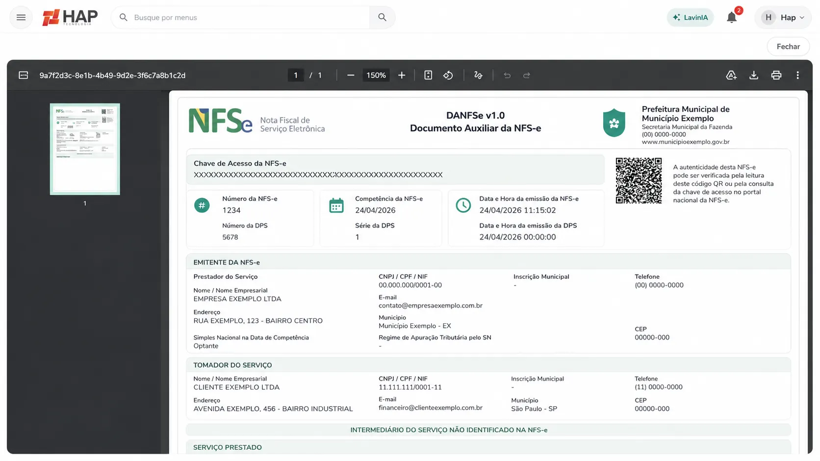 Emissão de NFSe (Nota Fiscal de Serviço Eletrônica)